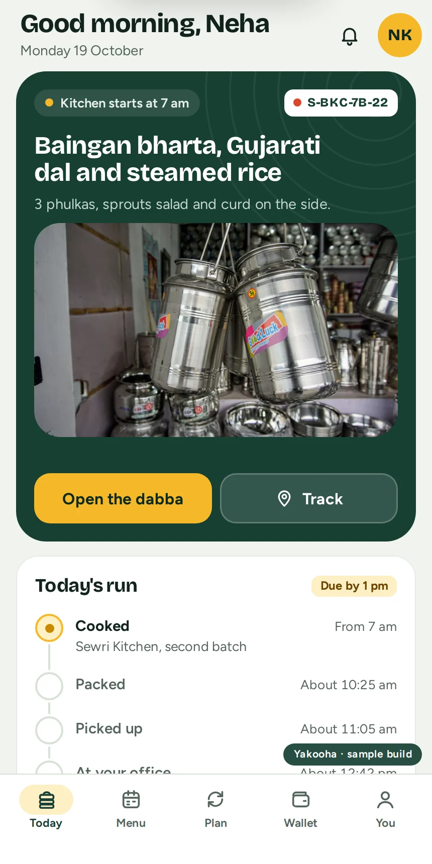 Screenshot of Dabba Daily on a phone