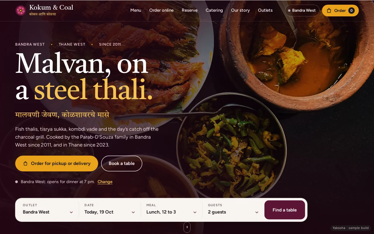 Screenshot of Kokum & Coal on a desktop