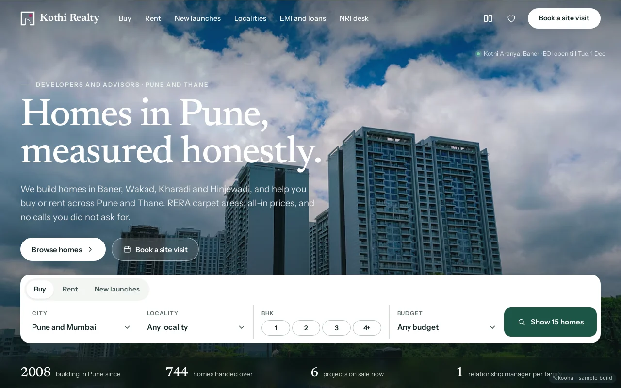 Screenshot of Kothi Realty on a desktop