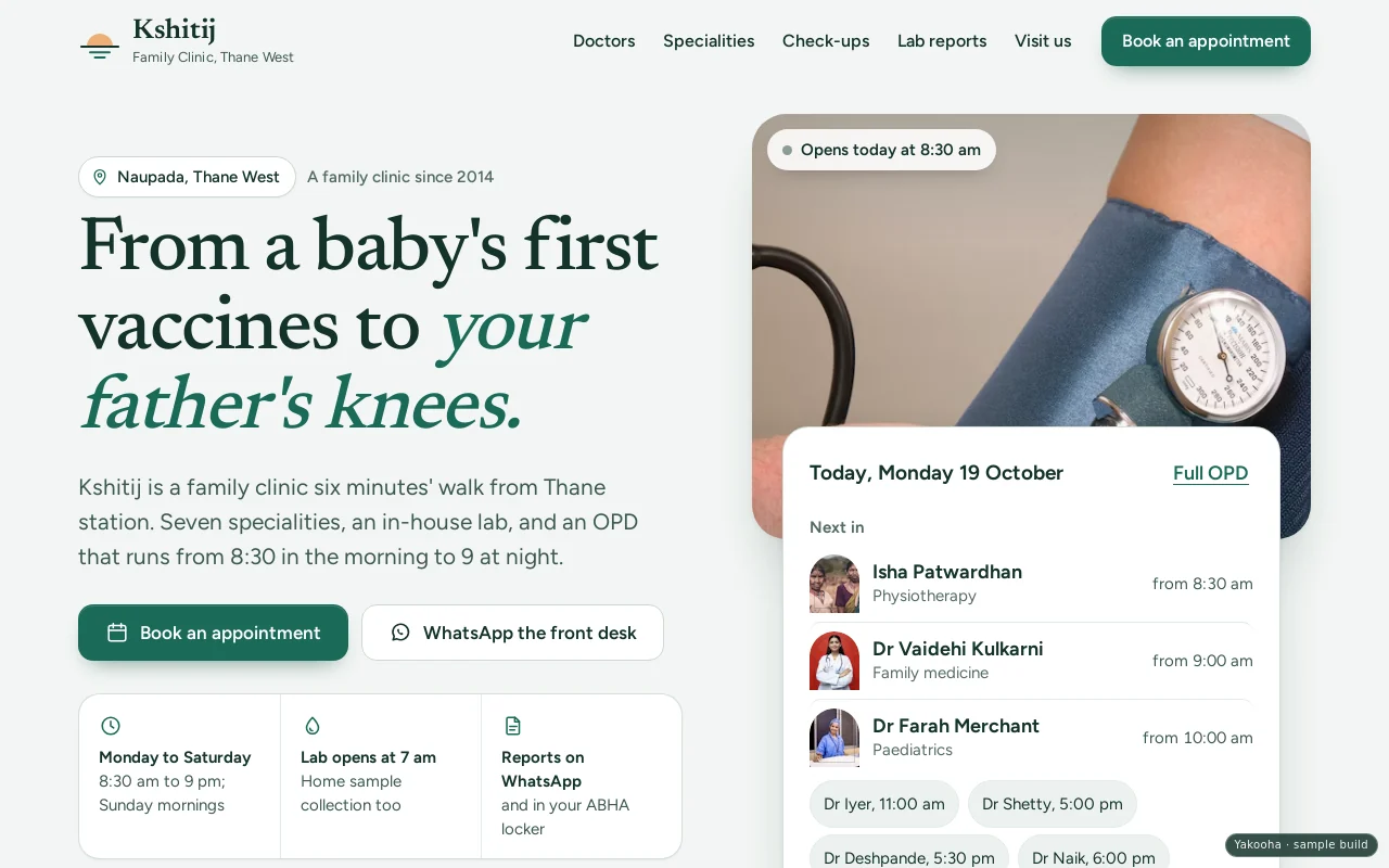 Screenshot of Kshitij Family Clinic on a desktop