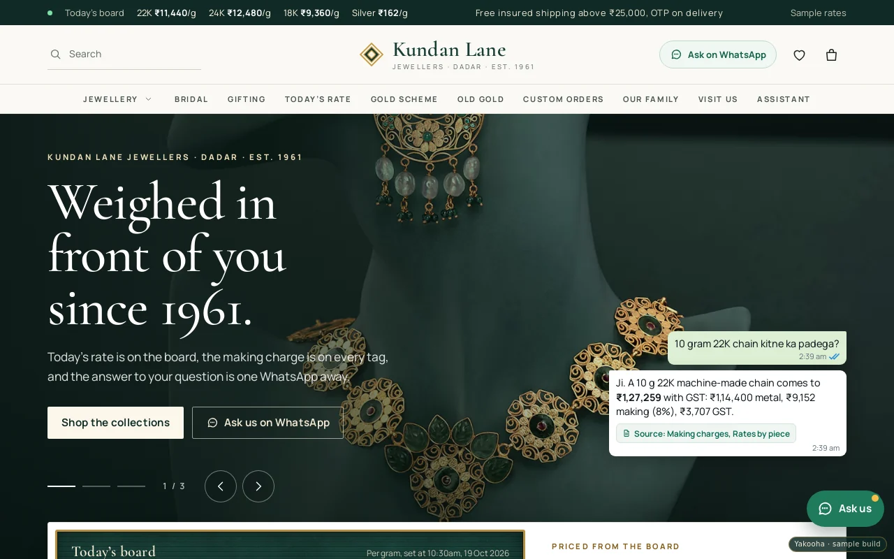 Screenshot of Kundan Lane Jewellers on a desktop