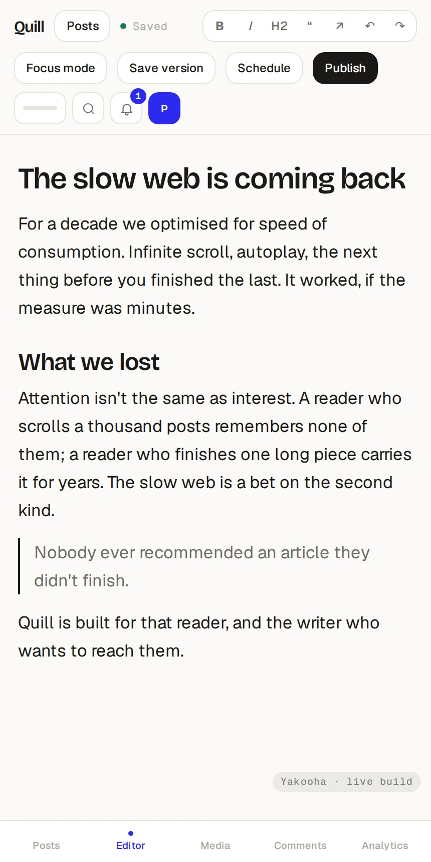 Quill, phone layout