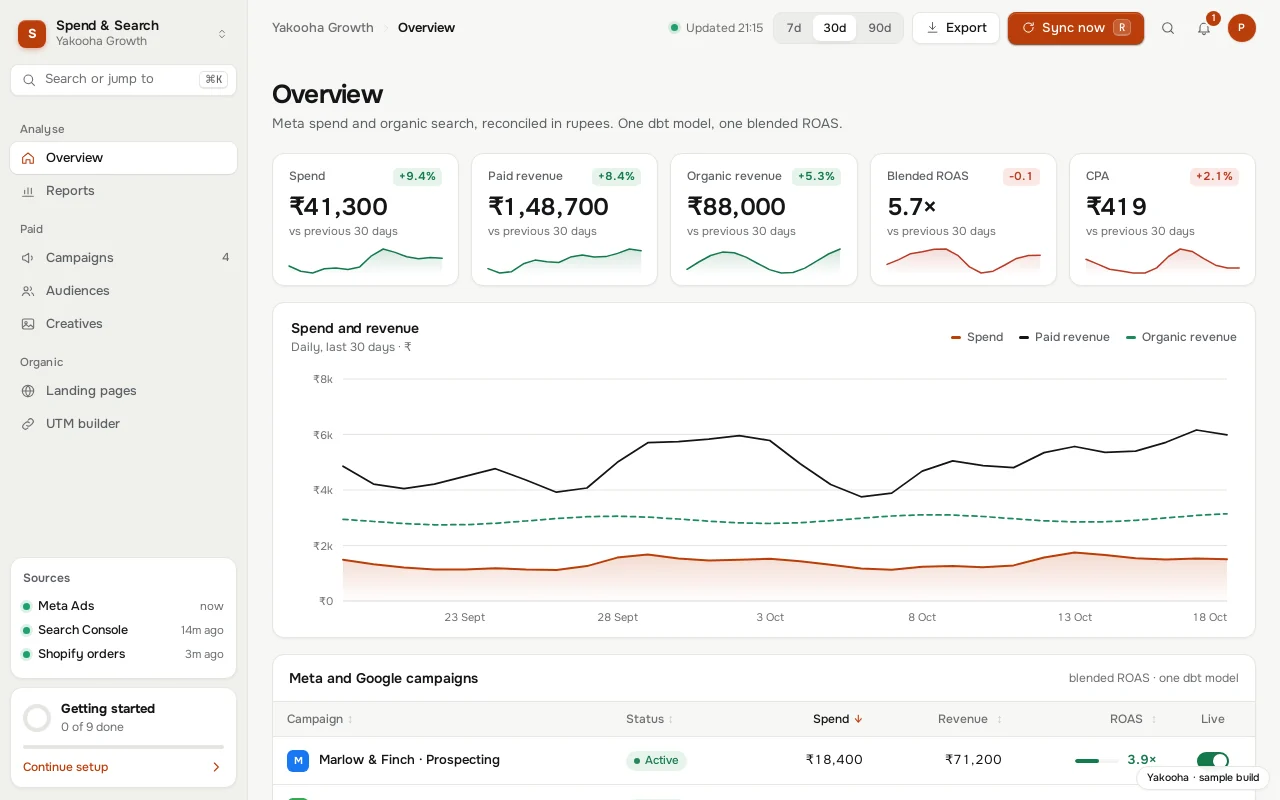 Screenshot of Spend & Search on a desktop